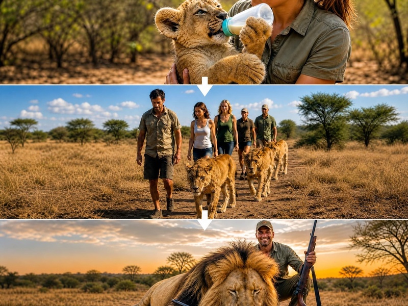 Marche et interactions avec les lions 